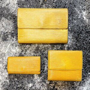 90s Vintage LV Yellow Epi + Purple Taiga Leather SLG 3-way Bundle